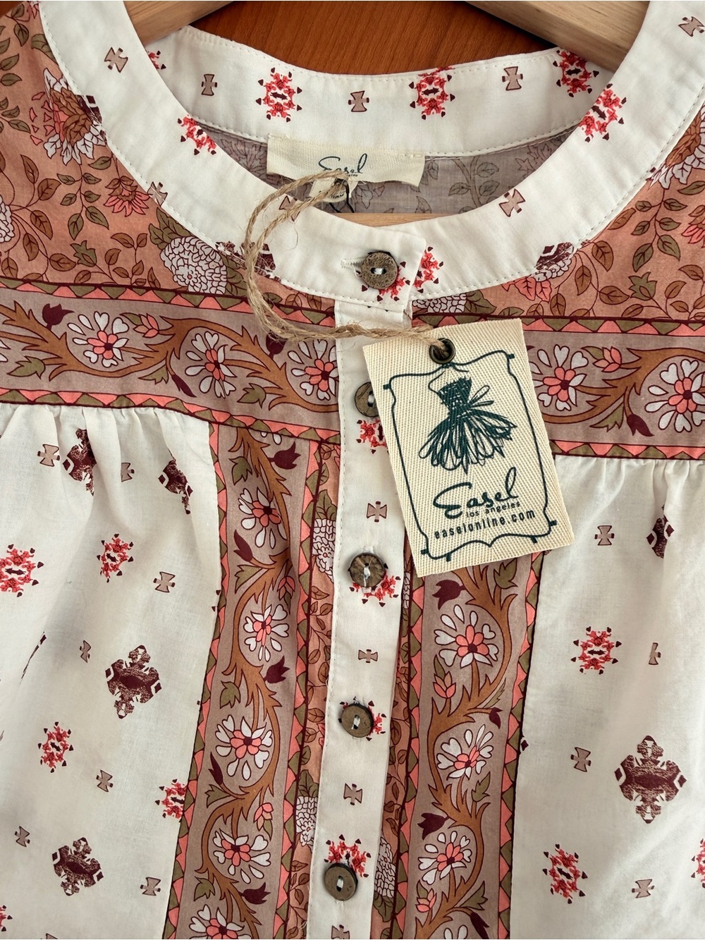 Easel Cream and Rust Floral Boho Button-Front Tunic - Picture 5 of 5